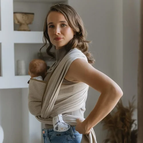 Šátek na nošení dětí Storchenwiege, vzor Leo přírodní