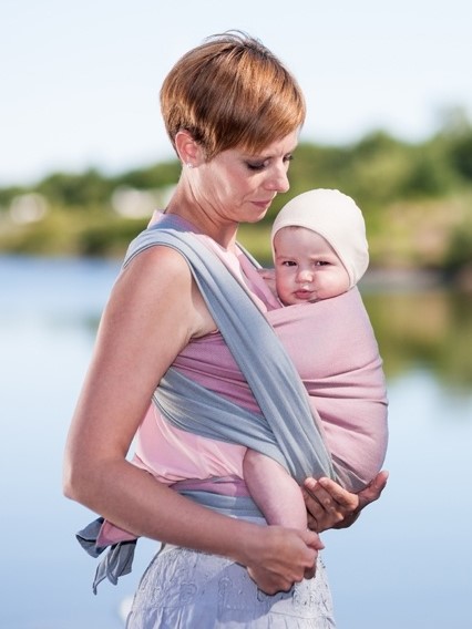 Šátek na nošení dětí Storchenwiege, vzor Leo duet růžovo-šedý 5,2m